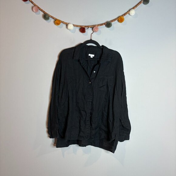 J. Jill Love Linen black linen button down top - Picture 1 of 5